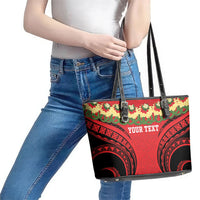 Personalised Red Tonga Ngatu Kahoa Lei Leather Tote Bag LT14 - Polynesian Pride
