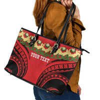 Personalised Red Tonga Ngatu Kahoa Lei Leather Tote Bag LT14 - Polynesian Pride
