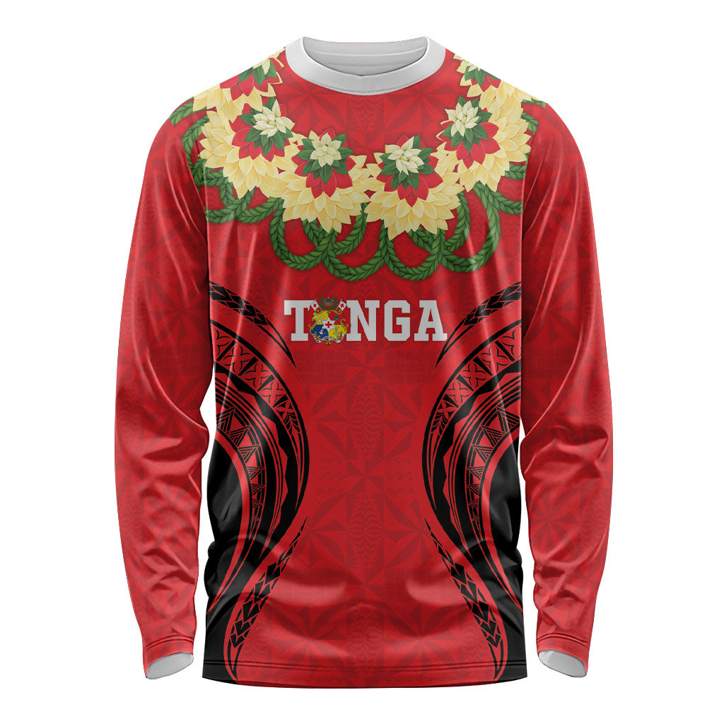 Personalised Red Tonga Ngatu Kahoa Lei Long Sleeve Shirt LT14 Unisex Red - Polynesian Pride