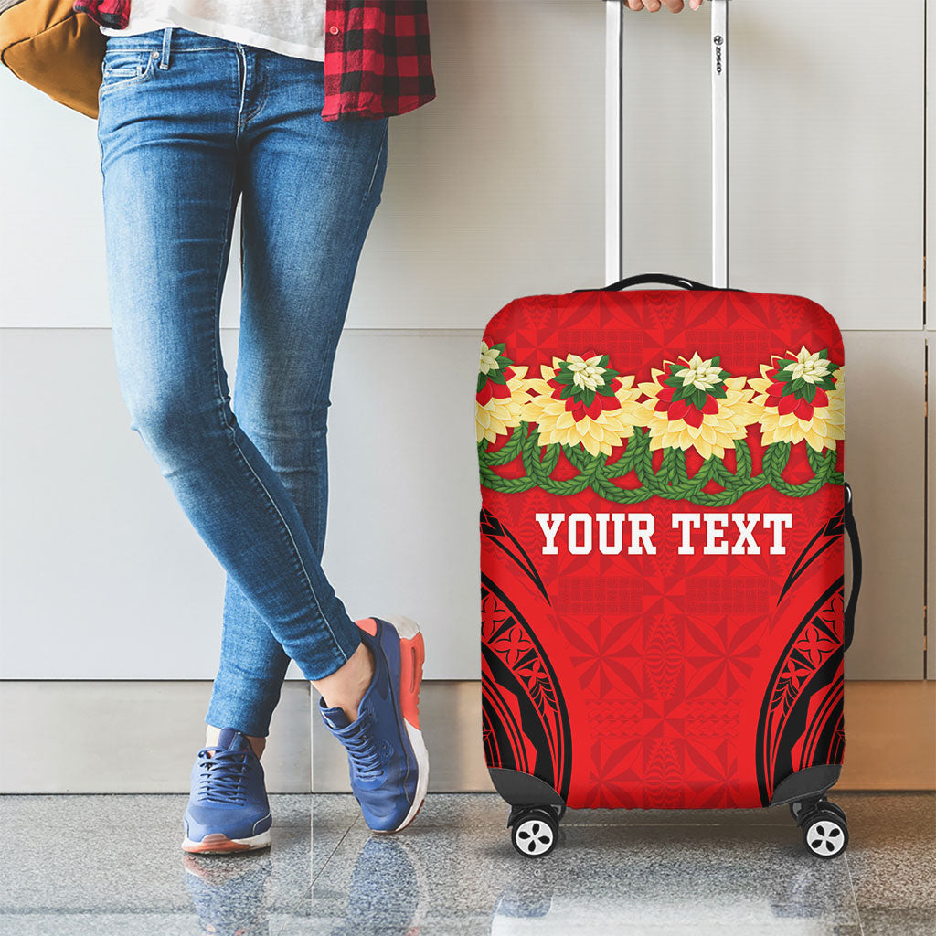 Personalised Red Tonga Ngatu Kahoa Lei Luggage Cover LT14 - Polynesian Pride