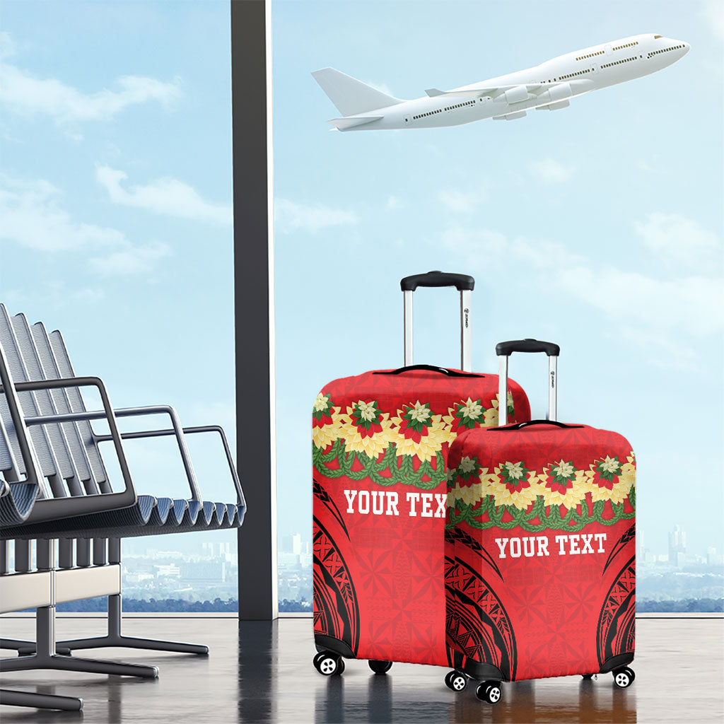 Personalised Red Tonga Ngatu Kahoa Lei Luggage Cover LT14 - Polynesian Pride