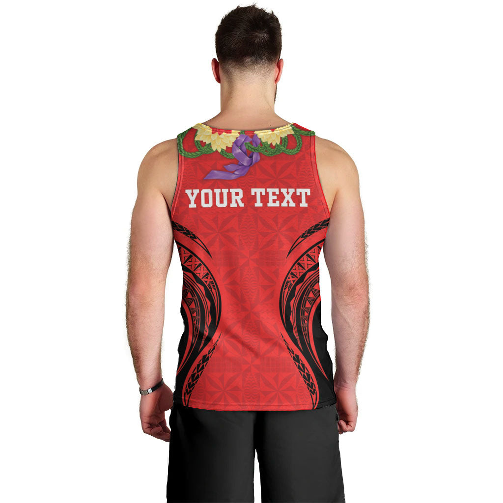 Personalised Red Tonga Ngatu Kahoa Lei Men Tank Top LT14 - Polynesian Pride