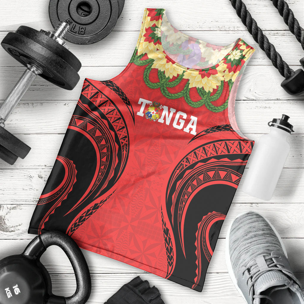 Personalised Red Tonga Ngatu Kahoa Lei Men Tank Top LT14 - Polynesian Pride