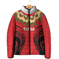 Personalised Red Tonga Ngatu Kahoa Lei Padded Jacket LT14 - Polynesian Pride