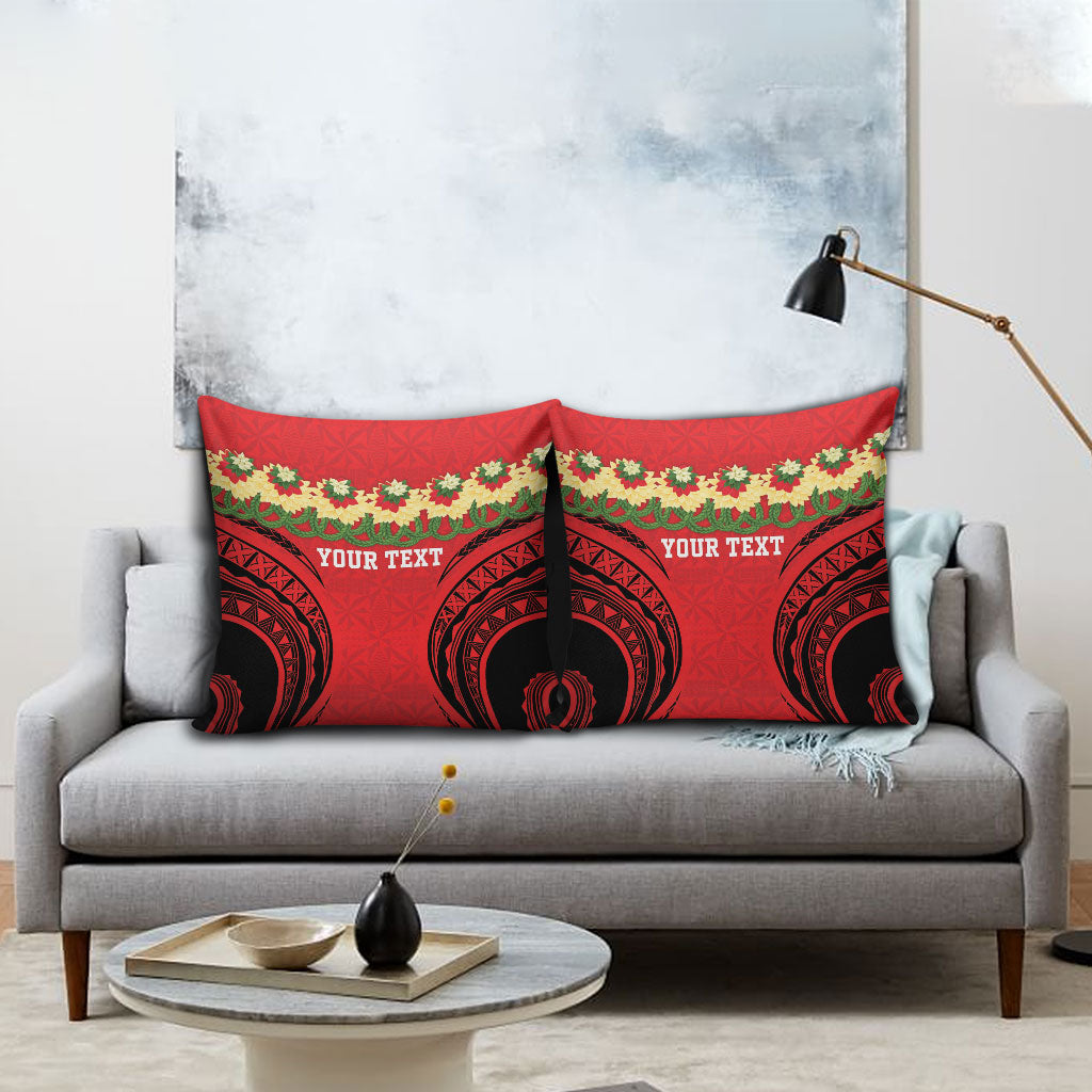Personalised Red Tonga Ngatu Kahoa Lei Pillow Cover LT14 - Polynesian Pride