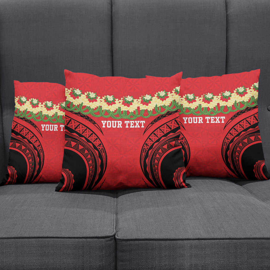 Personalised Red Tonga Ngatu Kahoa Lei Pillow Cover LT14 - Polynesian Pride