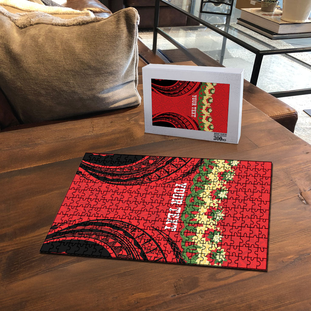 Personalised Red Tonga Ngatu Kahoa Lei Puzzle LT14 - Polynesian Pride