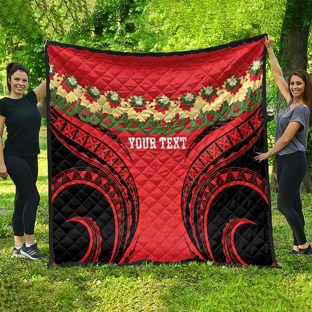 Personalised Red Tonga Ngatu Kahoa Lei Quilt LT14 - Polynesian Pride