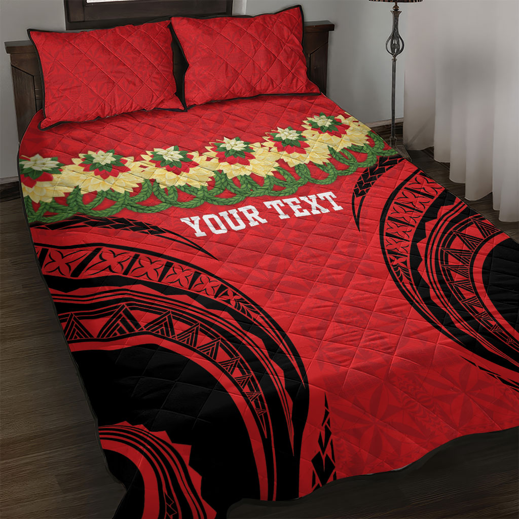Personalised Red Tonga Ngatu Kahoa Lei Quilt Bed Set LT14 Red - Polynesian Pride