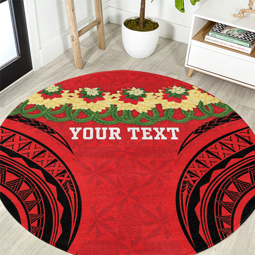 Personalised Red Tonga Ngatu Kahoa Lei Round Carpet LT14 Red - Polynesian Pride