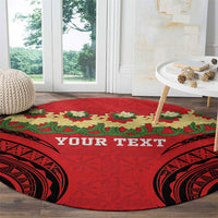 Personalised Red Tonga Ngatu Kahoa Lei Round Carpet LT14 - Polynesian Pride