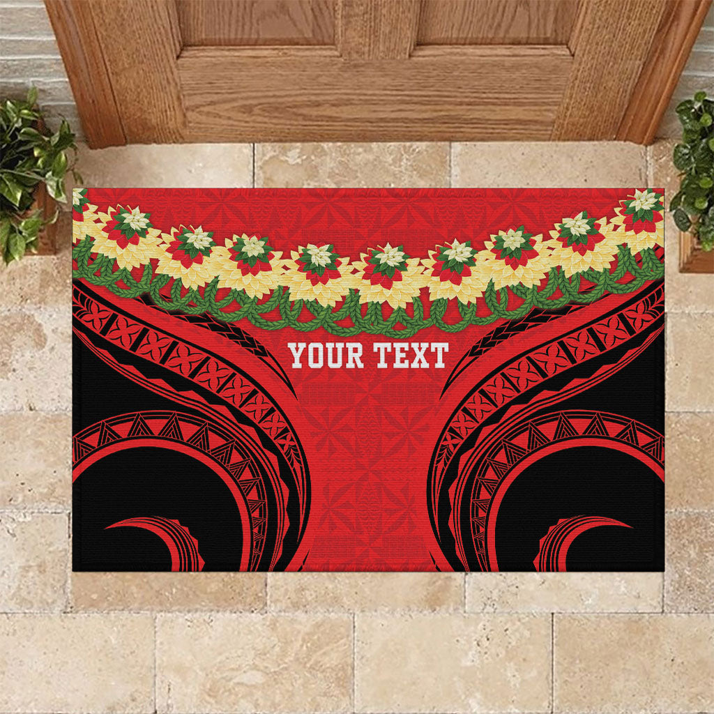 Personalised Red Tonga Ngatu Kahoa Lei Rubber Doormat LT14 Red - Polynesian Pride