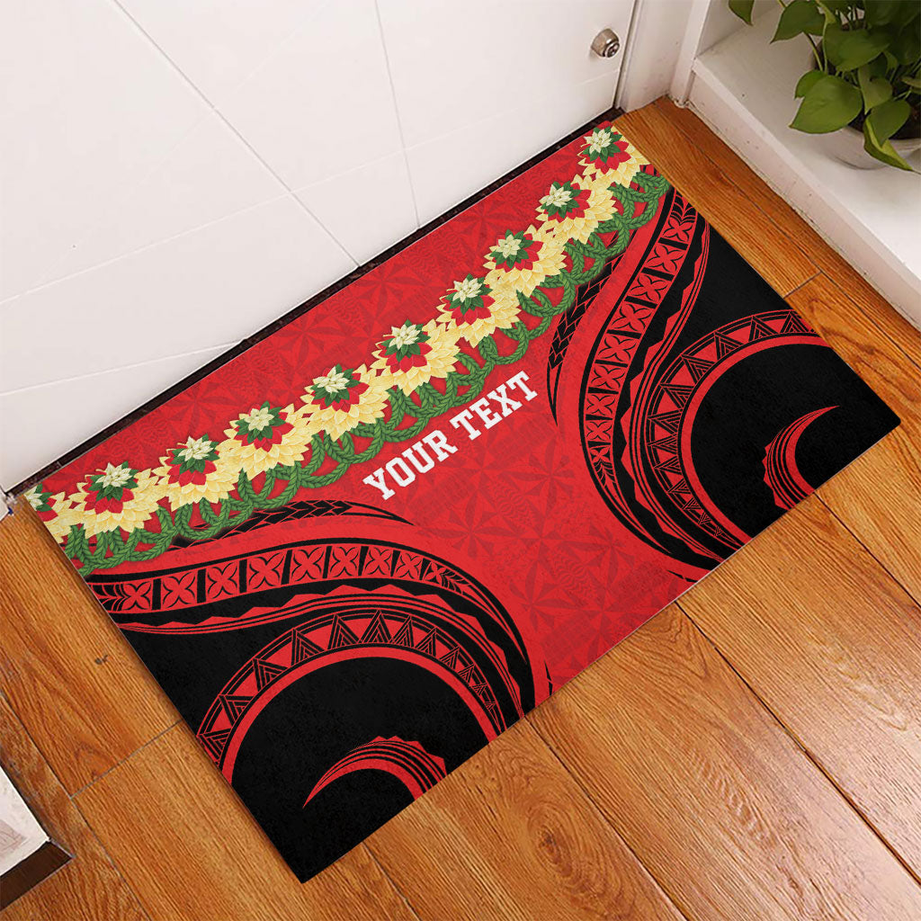 Personalised Red Tonga Ngatu Kahoa Lei Rubber Doormat LT14 - Polynesian Pride