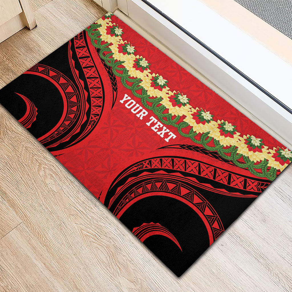 Personalised Red Tonga Ngatu Kahoa Lei Rubber Doormat LT14 - Polynesian Pride