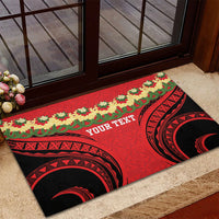 Personalised Red Tonga Ngatu Kahoa Lei Rubber Doormat LT14 - Polynesian Pride