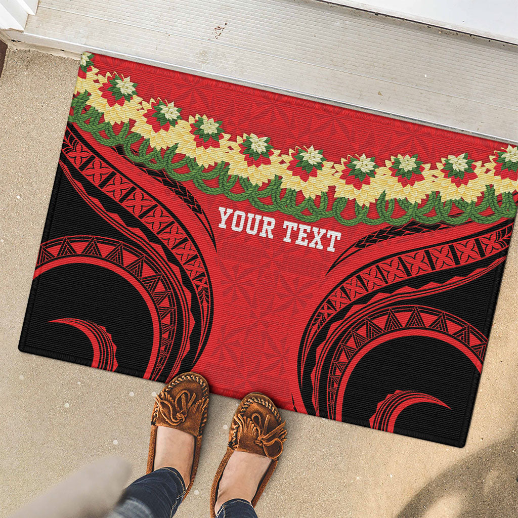 Personalised Red Tonga Ngatu Kahoa Lei Rubber Doormat LT14 - Polynesian Pride