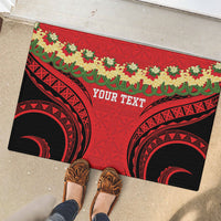 Personalised Red Tonga Ngatu Kahoa Lei Rubber Doormat LT14 - Polynesian Pride