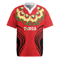 Personalised Red Tonga Ngatu Kahoa Lei Rugby Jersey LT14 Red - Polynesian Pride