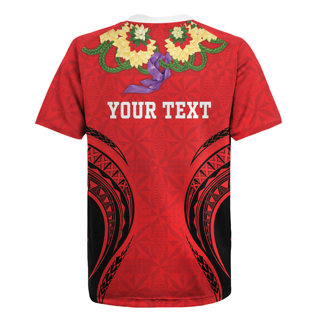 Personalised Red Tonga Ngatu Kahoa Lei Rugby Jersey LT14 - Polynesian Pride