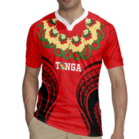 Personalised Red Tonga Ngatu Kahoa Lei Rugby Jersey LT14 - Polynesian Pride