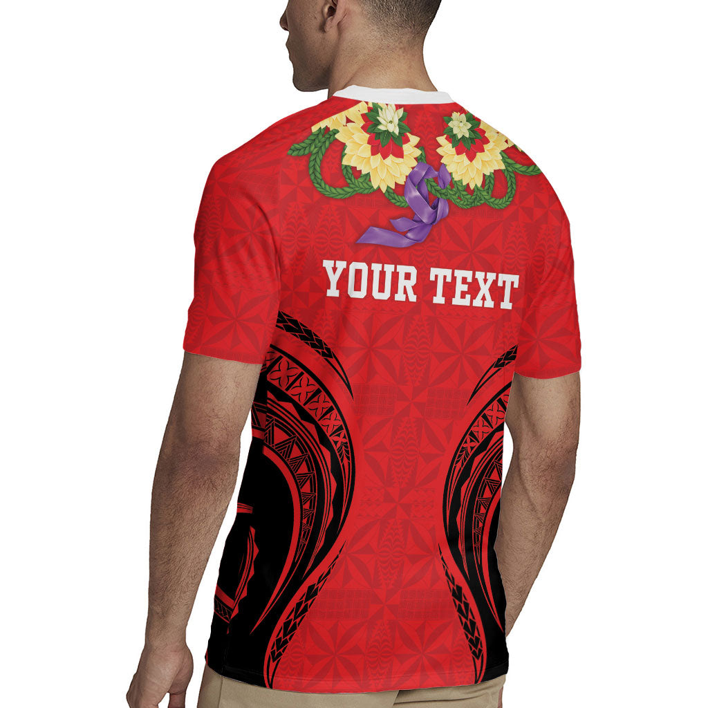 Personalised Red Tonga Ngatu Kahoa Lei Rugby Jersey LT14 - Polynesian Pride