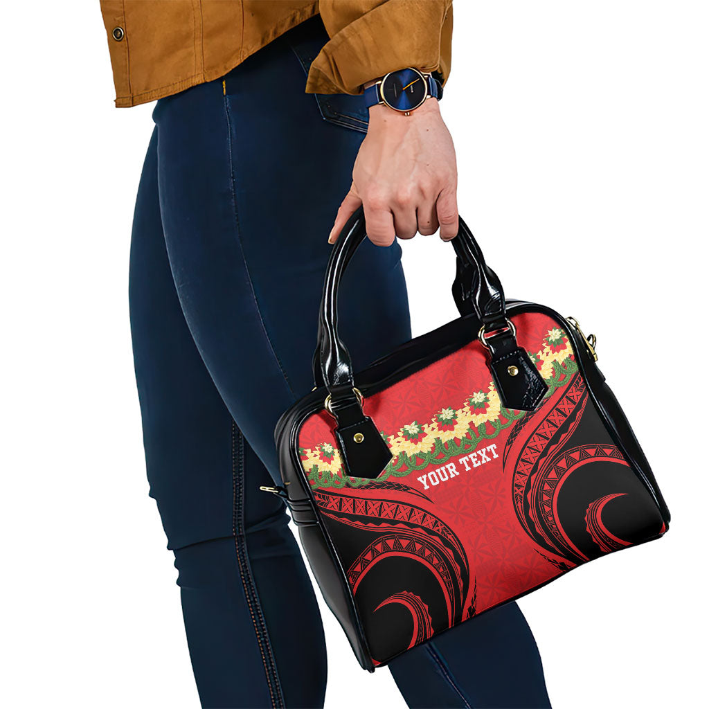 Personalised Red Tonga Ngatu Kahoa Lei Shoulder Handbag LT14 - Polynesian Pride