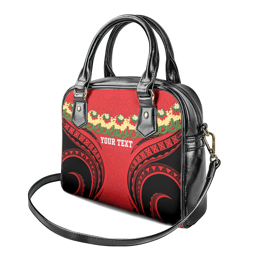Personalised Red Tonga Ngatu Kahoa Lei Shoulder Handbag LT14 - Polynesian Pride