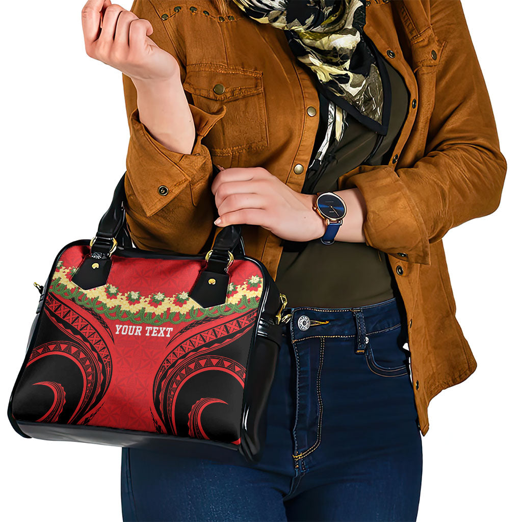 Personalised Red Tonga Ngatu Kahoa Lei Shoulder Handbag LT14 - Polynesian Pride