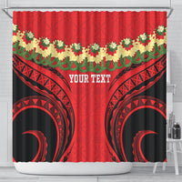Personalised Red Tonga Ngatu Kahoa Lei Shower Curtain LT14 - Polynesian Pride