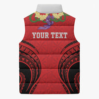 Personalised Red Tonga Ngatu Kahoa Lei Sleeveless Puffer Jacket LT14 - Polynesian Pride