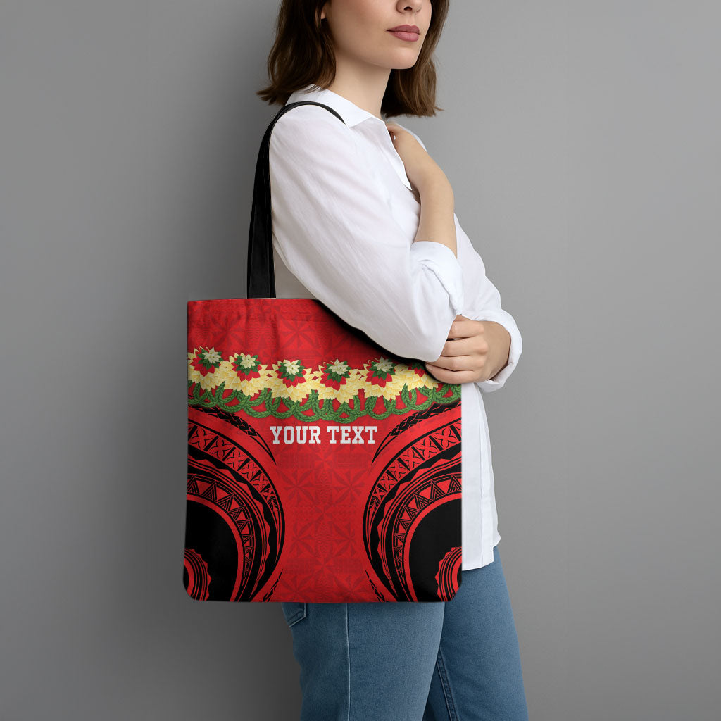 Personalised Red Tonga Ngatu Kahoa Lei Tote Bag LT14 - Polynesian Pride