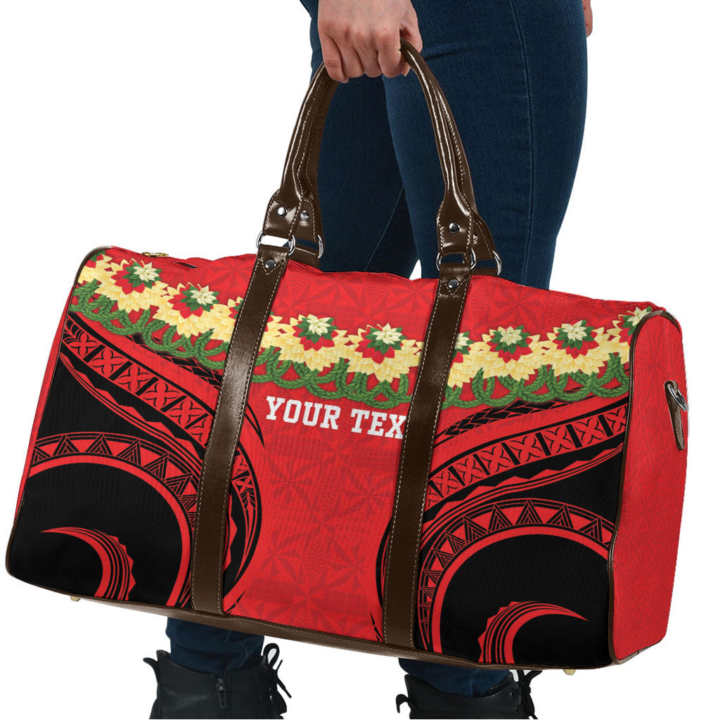 Personalised Red Tonga Ngatu Kahoa Lei Travel Bag LT14 - Polynesian Pride