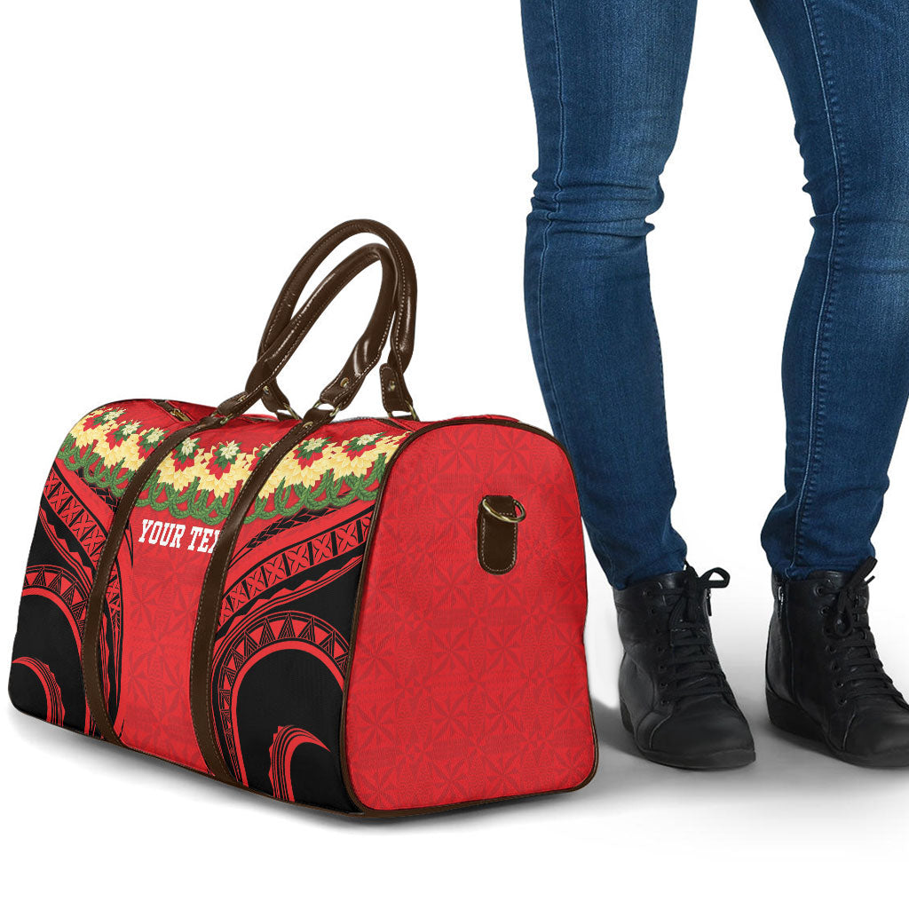 Personalised Red Tonga Ngatu Kahoa Lei Travel Bag LT14 - Polynesian Pride