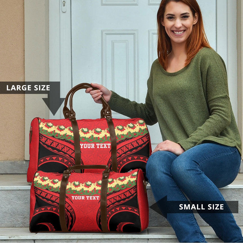 Personalised Red Tonga Ngatu Kahoa Lei Travel Bag LT14 - Polynesian Pride