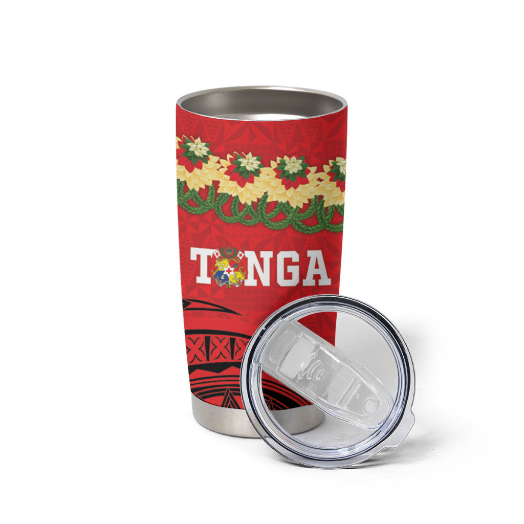 Personalised Red Tonga Ngatu Kahoa Lei Tumbler Cup LT14 - Polynesian Pride