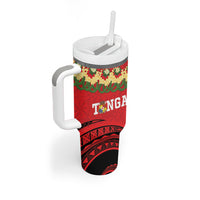 Personalised Red Tonga Ngatu Kahoa Lei Tumbler With Handle LT14 - Polynesian Pride