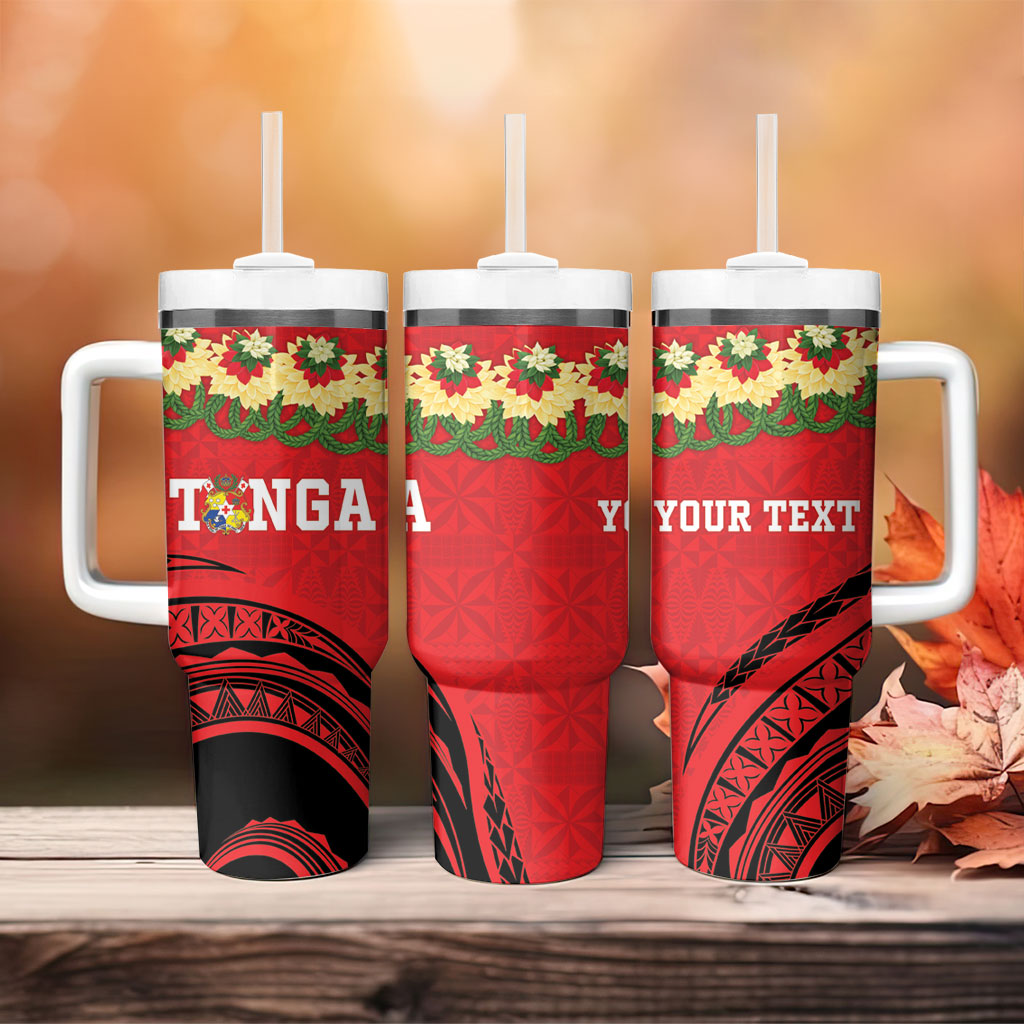 Personalised Red Tonga Ngatu Kahoa Lei Tumbler With Handle LT14 - Polynesian Pride