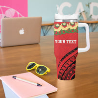 Personalised Red Tonga Ngatu Kahoa Lei Tumbler With Handle LT14 - Polynesian Pride