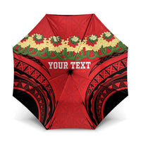 Personalised Red Tonga Ngatu Kahoa Lei Umbrella LT14 One Size Folded 11.42 inch Opened Diameter 37.4 inch Red - Polynesian Pride