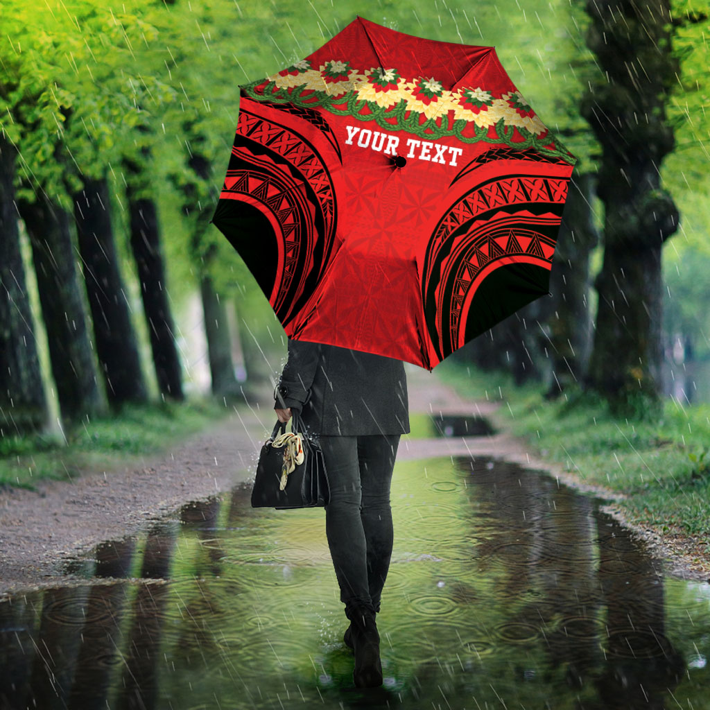 Personalised Red Tonga Ngatu Kahoa Lei Umbrella LT14 - Polynesian Pride