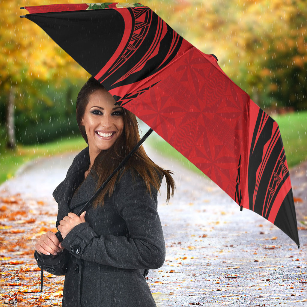 Personalised Red Tonga Ngatu Kahoa Lei Umbrella LT14 - Polynesian Pride