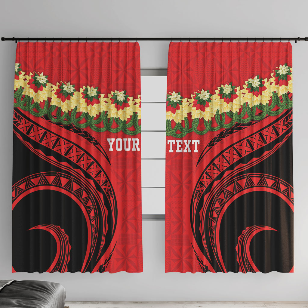 Personalised Red Tonga Ngatu Kahoa Lei Window Curtain LT14 With Hooks Red - Polynesian Pride