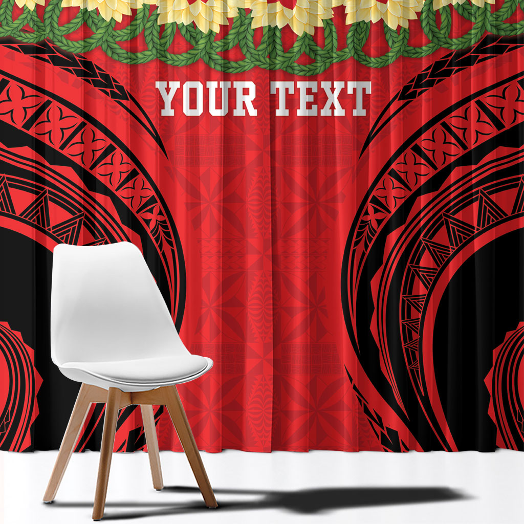 Personalised Red Tonga Ngatu Kahoa Lei Window Curtain LT14 - Polynesian Pride