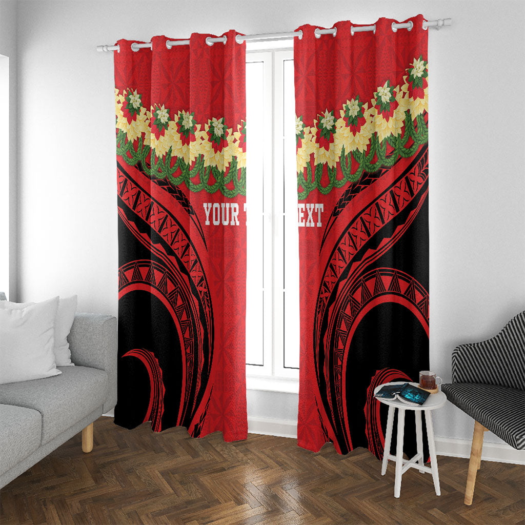 Personalised Red Tonga Ngatu Kahoa Lei Window Curtain LT14 With Grommets Red - Polynesian Pride