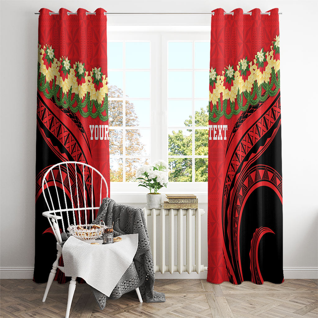 Personalised Red Tonga Ngatu Kahoa Lei Window Curtain LT14 - Polynesian Pride