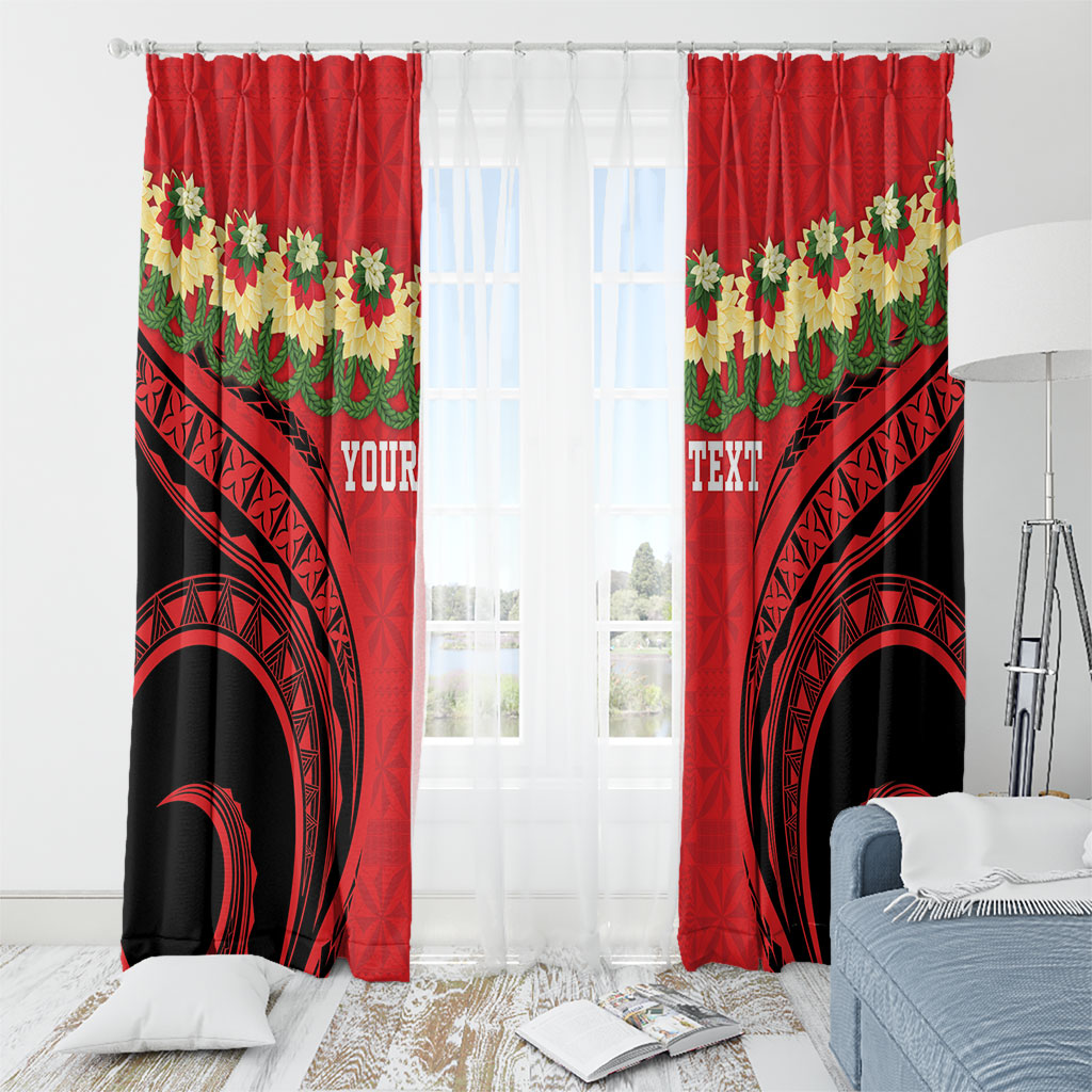 Personalised Red Tonga Ngatu Kahoa Lei Window Curtain LT14 - Polynesian Pride