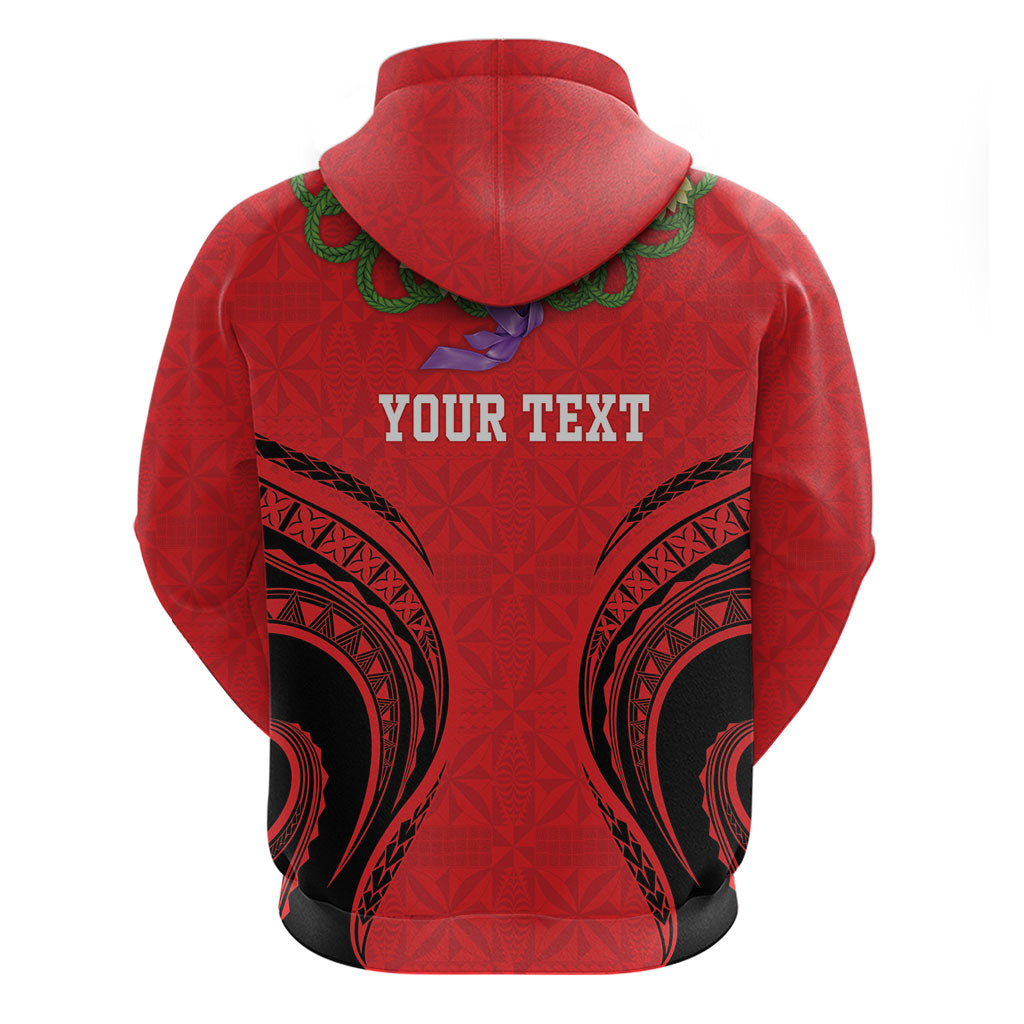 Personalised Red Tonga Ngatu Kahoa Lei Zip Hoodie LT14 - Polynesian Pride