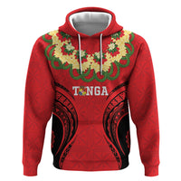Personalised Red Tonga Ngatu Kahoa Lei Zip Hoodie LT14 Pullover Hoodie Red - Polynesian Pride