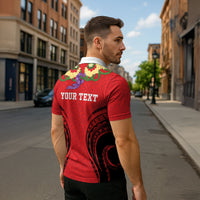 Personalised Red Tonga Ngatu Kahoa Lei Zipper Polo Shirt LT14 - Polynesian Pride