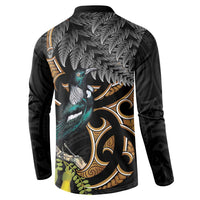 Aotearoa Kowhai Tui Bird Button Sweatshirt Maori Ngaru With Silver Fern